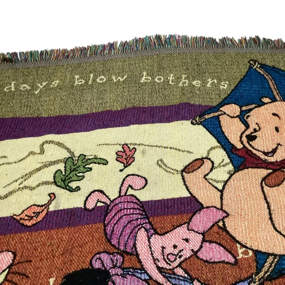 Vintage Disney Winnie the Pooh Blustery Day Woven Tapestry Throw Blanket 52x46
